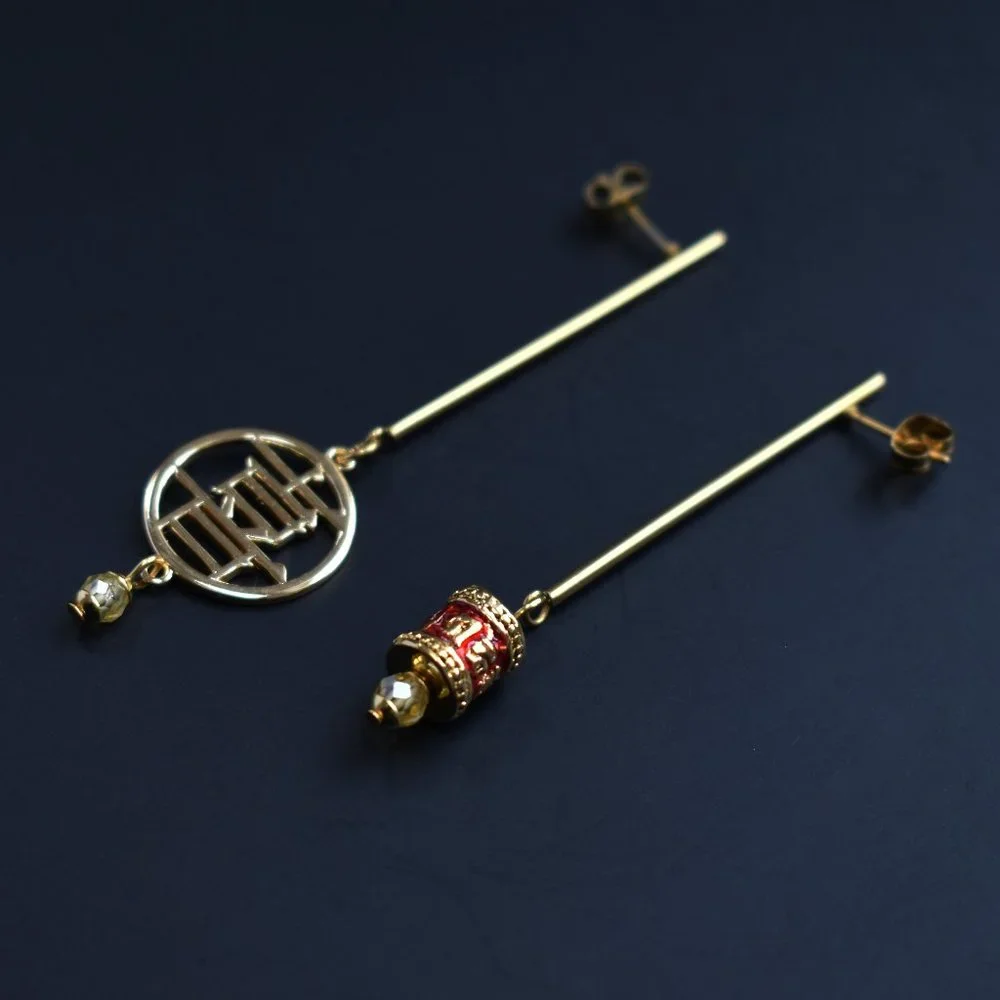 Asymmetrical earrings dangle, long gold drop bar earrings, unusual handmade stud